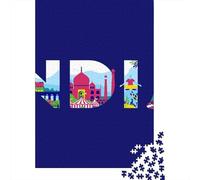 70x50cm/1000pcs, Picture Puzzle, 1000 Pieces, India Landmark Typography | For adults who enjoy jigsaws: Adult jigsaw puzzle with 1000 pieces; for puzzle fans who enjoy a patient challenge.
