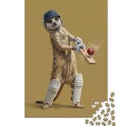 70x50cm/1000pcs, Picture Puzzle, 1000 Pieces, Meerkat Playing Cricket