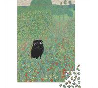 70x50cm 1000pcs Pug Poppies Gustav Klimt Art Jigsaw Puzzle, 1000 Piece