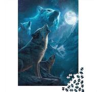 70x50cm 1000pcs Wolf Pack Howling at Moon Jigsaw Puzzle, 1000 Piece | For after-work downtime: Adult jigsaw puzzle with 1000 pieces; when you want a longer activity without screens.