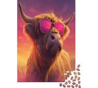 70x50cm/1000pcsCow Wearing Bright Pink Sunglasses Puzzle Sunset DIY-Puzzle Für Erwachsene