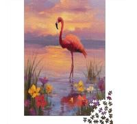70x50cm/1000pcsOil Painting Style Puzzle Flamingos on The Lake DIY-Puzzle Für Erwachsene