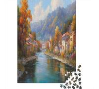 70x50cm/1000pcsPuzzles, Puzzles Für Erwachsene Und Teenager Riverside Village Surrounded by Mountains in Autumn