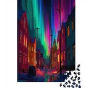 70x50cm/1000pcsRegenbogenfarbene Stadt Puzzle Straßen Nordlichter DIY-Puzzle Für Erwachsene