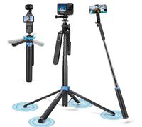 71" 4-Leg Selfie Stick Tripod for GoPro/Osmo Pocket 3/insta360/iPhone/Android, Cell Phone Tripod Stand with Remote & 360 Rotation Pan-Handle for Travel Vlogging Video Recording