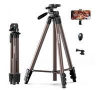 71" Camera Tripod, Lightweight Aluminum Phone Tripod with Wireless Remote, Phone Holder & Carry Bag,Portable Travel Camera Stand for Smartphones Canon Nikon DSLR Cameras, Max Load 6.6 lb (Rose gold)