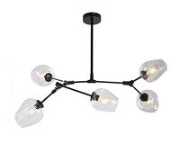 71" Glass Ball Branches Chandelier,E26 Sputnik Chandelier Adjustable Height, 8-Lights Mid Century Globe Pendant Light,Hand Blow Metal Light Fixtures Gradient Soot,Amber,Black 5-Lig
