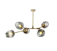 71" Glass Ball Branches Chandelier,E26 Sputnik Chandelier Adjustable Height, 8-Lights Mid Century Globe Pendant Light,Hand Blow Metal Light Fixtures Gradient Soot,Amber,Black 5-Lig