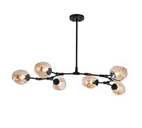 71" Glass Ball Branches Chandelier,E26 Sputnik Chandelier Adjustable Height, 8-Lights Mid Century Globe Pendant Light,Hand Blow Metal Light Fixtures Gradient Soot,Amber,Black 6-Lights