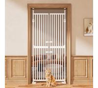 71" High Extra Tall Cat Gate, 33.85-35.43" Wide Cat Safety Gate, 1.34" Extra Narrow Gap, Auto Close, No Drilling, Double Pet Door for Doorways, Kitchen
