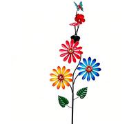 71 Inch Solar Flower Wind Spinner with Detachable LED Light, Metal Garden Stake with Colorful Daisy Flowers & Butterfly, Outdoor Windmill Sculpture for Yard Patio Lawn Decor