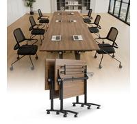 71" Modular Folding Conference Table with Wheels - Flip-Top Training Table for Office Meeting Classroom Seminar - Walnut Finish Space-Saving Portable Design