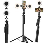 71" Phone Tripod with 2 LED Fill Lights, All-in-one Extendable Selfie Stick with Detachable Remote & Phone Holder for iPhone, Android, Camera & GoPro