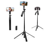 71" Selfie Stick Tripod Phone Tripod,179cm Extendable Aluminum Phone Tripod Stand with Detachable Remote,All-in-1 Portable Tripod Stand with Rechargeable Remote Control for Live (B)