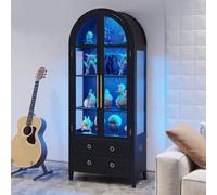 71" Tall Curio Cabinet with s Doors, 4-Tier Display Shelves & LED Lights, Sto Cabinet for Collectibles, Bookcase for Living Room, Bedroom & Office