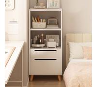 71" Tall Wood Bedside Table, Free Standing Open Shelf Bookcase with Drawers, 4 Tier Bookshelf Narrow Nightstand with Storage Shelves for Bedroom,living Room,Offices(40x24x120cm(16x9x47"), White)