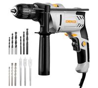 710W Corded Hammer Drill: DEKOPRO 0-3000RPM Electric Drill Corded with 13mm Chuck, 360°Adjustable Handle, 14pcs Accessories,Variable Speed for Concrete, Masonry, Wall,Wood and Soft Metals
