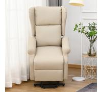 713-031V71BG HOMCOM Power Lift Chair: Beige Linen Upholstered Recliner with Remote, 135 Back, 45 Lift, 200 kg Capacity