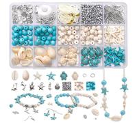 715Pcs Ocean Jewellery Making Kit for Jewellery Making, Ocean Beach Theme Shell Charms & Turquoise Beads with Turtle Dolphin Starfish Alloy Pendants, Sea Charms for Bracelet Necklace Earring DIY Craft