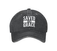 716 Baseball Cap Saved by Grace Scripture Quote Denim Hat Sun Protective Hip Hop Hat Adjustable Customized Baseball Cap for Outdoor, Running