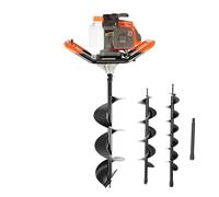 71cc 2-Stroke Petrol Earth Auger, Heavy-Duty Petrol Auger Post Hole Digger, Garden Fence Post Hole Digger with 3 Auger Drill Bits 100mm, 150mm, 200mm & Extension Pole (71cc)
