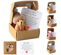 71Nmly 4 Pcs Worry Bear Hug in a Box,A Little Pocket Bear Hug Mini Worry Bears with Inspirational Card Handmade Mini Plush Teddy Bears in Box Bears Doll Positive Gifts for Kids Friends