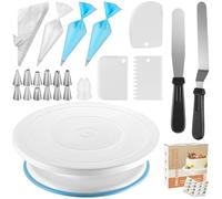 71Pcs Cake Decorating Kit with Turntable, 12 Piping Nozzles 50 Disposable Piping Bags Cakes Decoration Tools, 1 Coupler 2 Smoother Scrapers 3 Spatulas TPU Bag Icing Supplies for Beginners, Experts