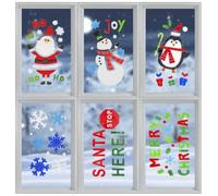 71Pcs Christmas Gel Window Stickers, 6X Sheets Large Xmas Gel Clings with Penguins, Snowflakes, Santa Merry Christmas Stickers Festive Holiday Decorations for Home & Party