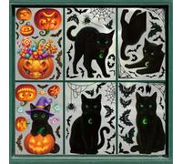 71Pcs Halloween Window Stickers,6 Sheets Reusable Double Side Cute Pumpkin Ghost Bat Cat Halloween Window Decorations Clings Stickers Decals for Indoor Home Office School Glass Window Decorations