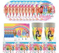 71pcs Rainbow Dolls Party Supplies CLKDPNO Rainbow Dolls Party Decorations Including Plates Paper Cups Napkins Tablecloth Kids Parties Tableware for 10 Guests