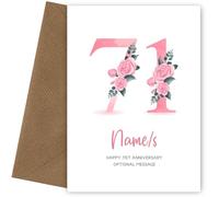 71st Anniversary Card for Wife Husband - Floral Number 71 with Custom Names - Celebrate Anniversaries with 71st Anniversary Card for Couple - 71 Years as Husband and Wife
