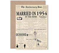 71st Anniversary Card for Women Men - Newspaper Married in 1954 - Happy 71 Year Wedding Anniversary Card for Companion Partner Husband Wife, 5x7 Inch Anniversaries Greeting Cards