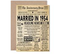 71st Anniversary Card for Women Men - Vintage Newspaper Married in 1954 - Happy 71 Year Wedding Anniversary Card for Companion Wife Partner Husband, 5x7 Inch Anniversaries Greeting Cards