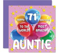 71st Auntie Birthday Card -World's Most Amazing Auntie - Happy 71st Birthday Card from Nephew Niece, 145mm Age 71 Greeting Cards for Aunt Aunty