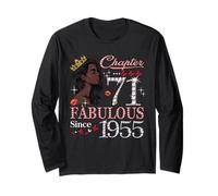71st Birthday Black Queen Chapter 71 Fabulous Since 1955 Long Sleeve T-Shirt
