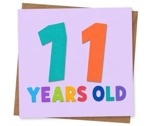 71st Birthday Card, 11th Birthday Card for Boy or Girl, Fun Colourful Number Design, 11 Years Old Greeting for Tween Celebration