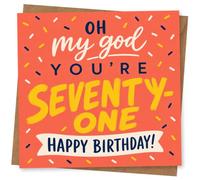 71st Birthday Card, Confetti Sprinkles 'Oh My God' | Cheerful 71st design reading “Oh my god you’re seventy one”, with colourful confetti-style sprinkles and “Happy Birthday”.