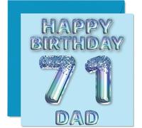 71st Birthday Card for Dad - Blue Glitter Party Balloons - Happy Birthday Cards for 71 Year Old Dad Father from Son Daughter, 145mm Bday Greeting Cards Gift