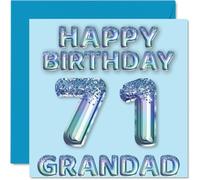 71st Birthday Card for Grandad - Blue Glitter Party Balloons - Happy Birthday Cards for 71 Year Old Grandad from Grandson Granddaughter, 145mm Bday Greeting Cards Gift