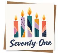 71st Birthday Card for Her, Bright Candles, Seventy-One | Bold “Seventy-One” message with colourful candle illustration on the front-modern, upbeat birthday wishes for her 71st.
