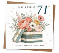 71st Birthday Card for Her, Floral Gift Box Message | Soft floral gift-box artwork with the front wording "Have a lovely 71st"-a warm, classic birthday style for her.