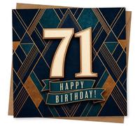71st Birthday Card for Her, Gold Detail, Art Deco Pattern