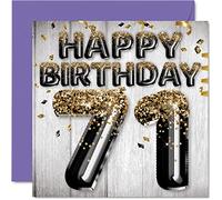 71st Birthday Card for Men - Black & Gold Glitter Balloons - Happy Birthday Cards for 71 Year Old Man Dad Great Grandad Grandpa Gran, 145mm Greeting Cards Gift
