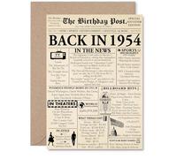 71st Birthday Card for Men Women - Newspaper Back in 1954 - Happy 71 Birthday Cards for Nanny Nan Grandma Auntie Sister Husband, A5 Bday Greeting Cards
