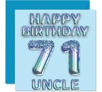 71st Birthday Card for Uncle - Blue Glitter Party Balloons - Happy Birthday Cards for 71 Year Old Uncle from Nephew Niece, 145mm Bday Greeting Cards Gift