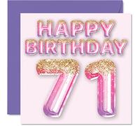 71st Birthday Card for Women - Pink & Purple Glitter Balloons - Happy Birthday Cards for 71 Year Old Woman Mum Great Nanny Grandma Gran, 145mm Greeting Cards Gift