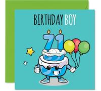 71st Birthday Cards for Men - Birthday Cake Boy Balloons - Happy Birthday Card for 71 Year Old Man Uncle Grandad Dad Husband, 145mm Bday Greeting Cards