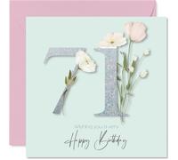 71st Birthday Cards for Women - Fancy Floral Flowers - Happy Birthday Card for 71 Year Old Woman Nan Cousin Grandma Wife, 145mm Bday Greeting Cards