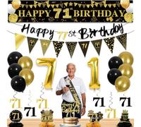 71st Birthday Decorations for Men, Black Gold 71st Party Decorations