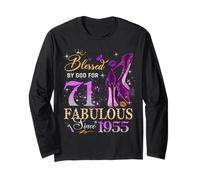 71st Birthday Queen Blessed by God 71 Fabulous Since 1955 Long Sleeve T-Shirt